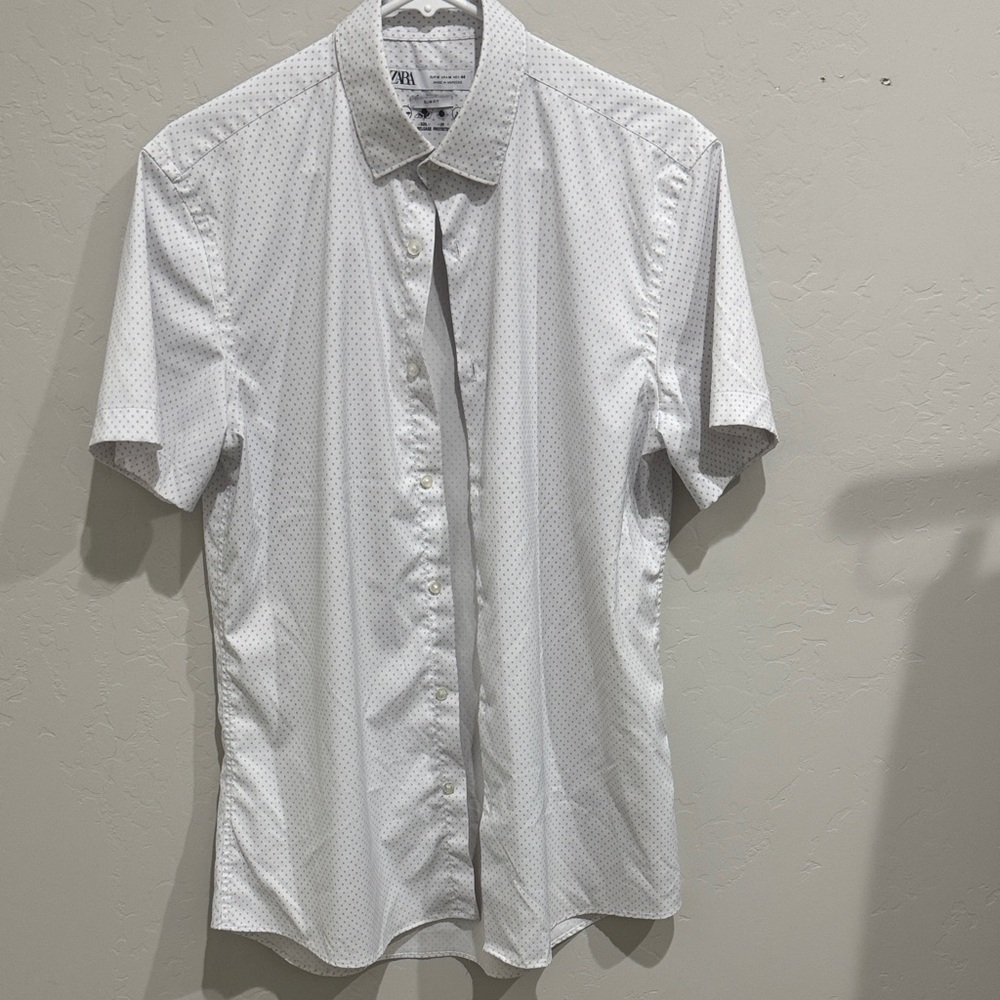 Zara White Patterned Men's Button Down Shirt